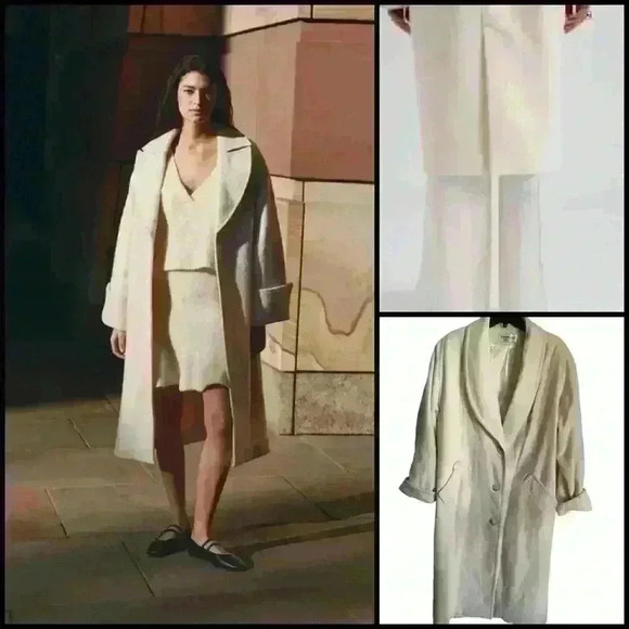 Preston & York 100% Merino Wool Cream Long Elegant Button Front Overcoat Size 14 - Picture 1 of 15